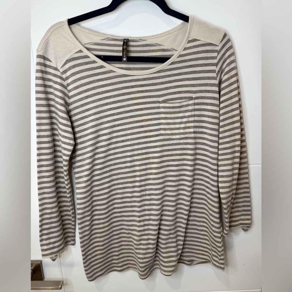 Kuhl Striped Beige and Gray Long Sleeve Top